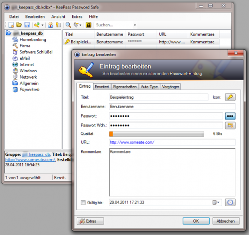 KeePass - Fenster "Eintrag bearbeiten"