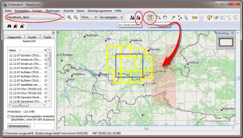 MapSource Kartenauswahl